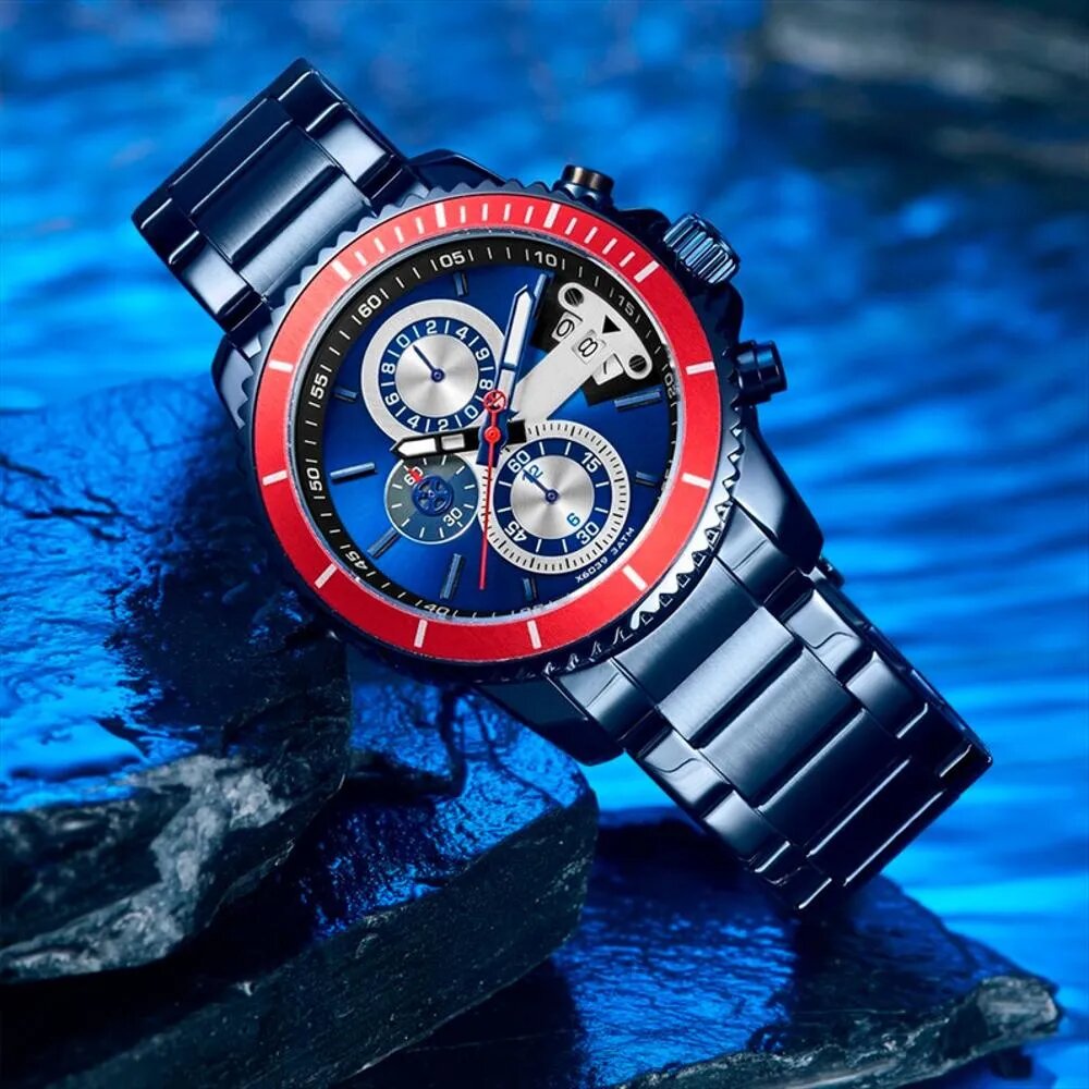 Reloj G-Force Azul Rojo h3843g Azul Pulso Acero Cronografos Hombre